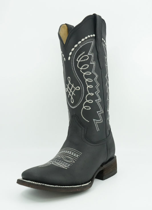 Quincy Women's Crazy Black Wide Square Toe Boot