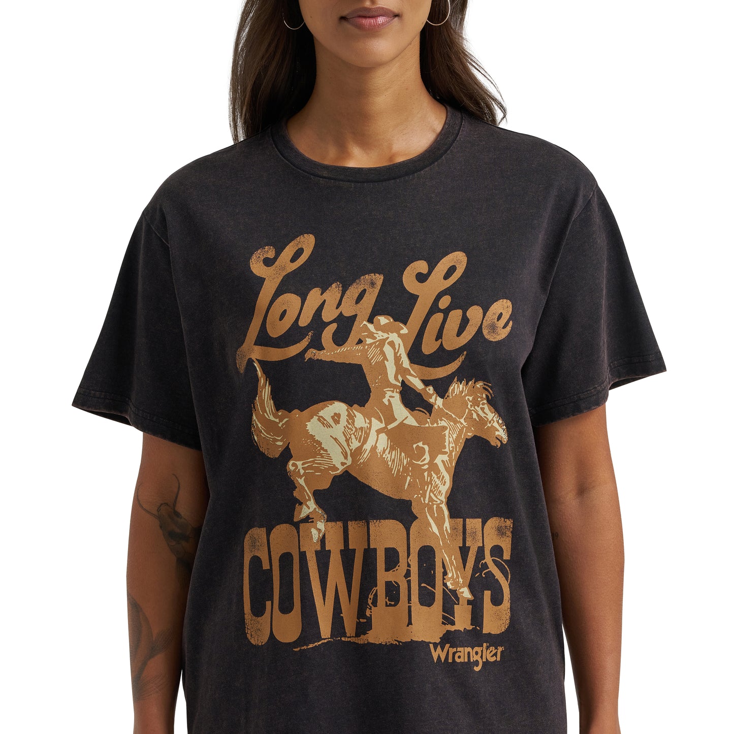 Wrangler Retro Women's Long Live Cowboys Nostalgia Graphic Tee - Black