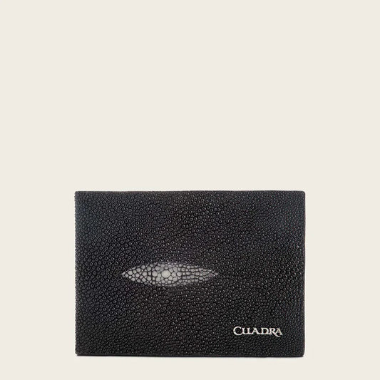 Cuadra Men's Handmade Black Genuine Stingray Leather Bifold Wallet