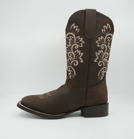 Stephy Women's Embroidered Crazy Brown Square Toe Boot