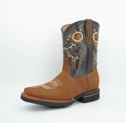 La Sierra Jr’s Nobuck Hazelnut Square Toe Boot
