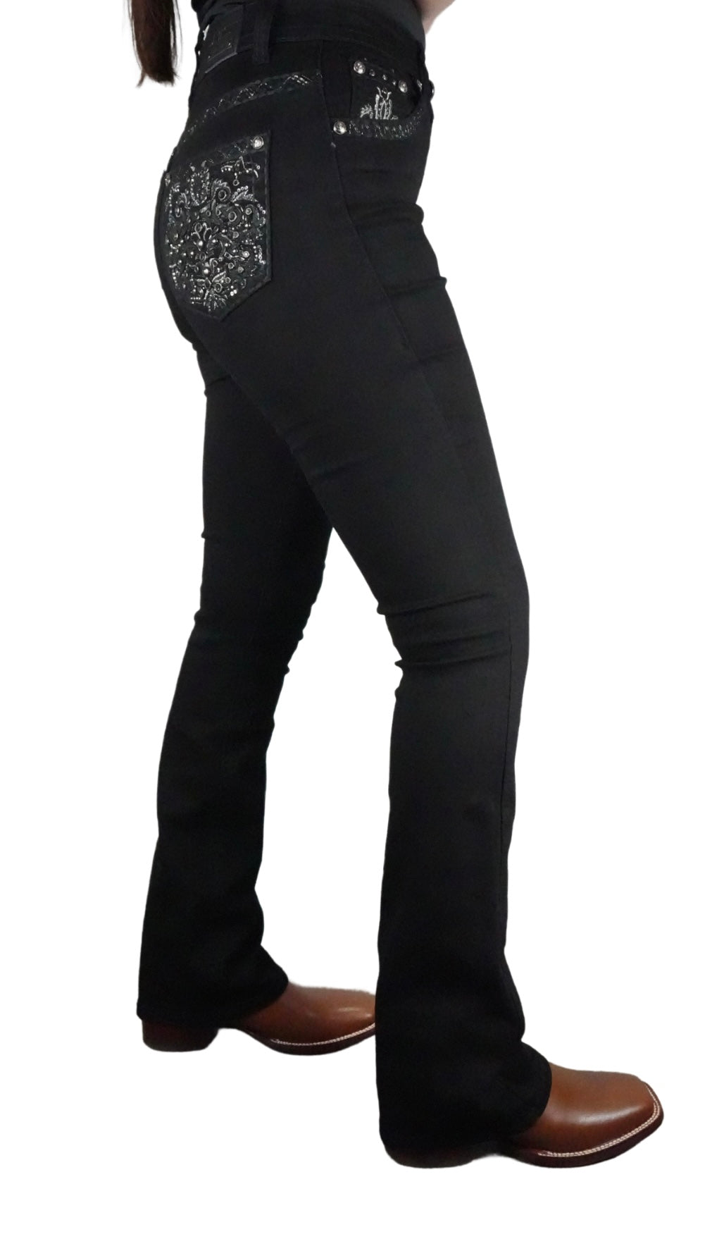 Lamasini Women's Bling Floral Bootcut Jean Black
