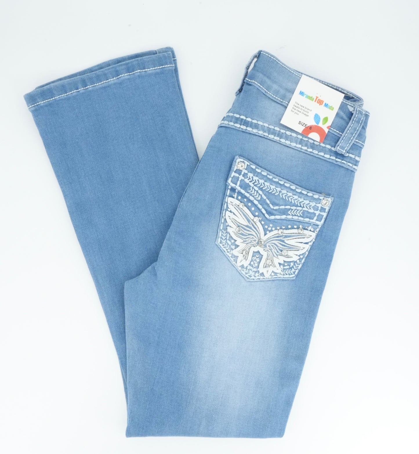 Girl's Miranda Bling Butterfly Pocket Light Blue Bootcut Jean