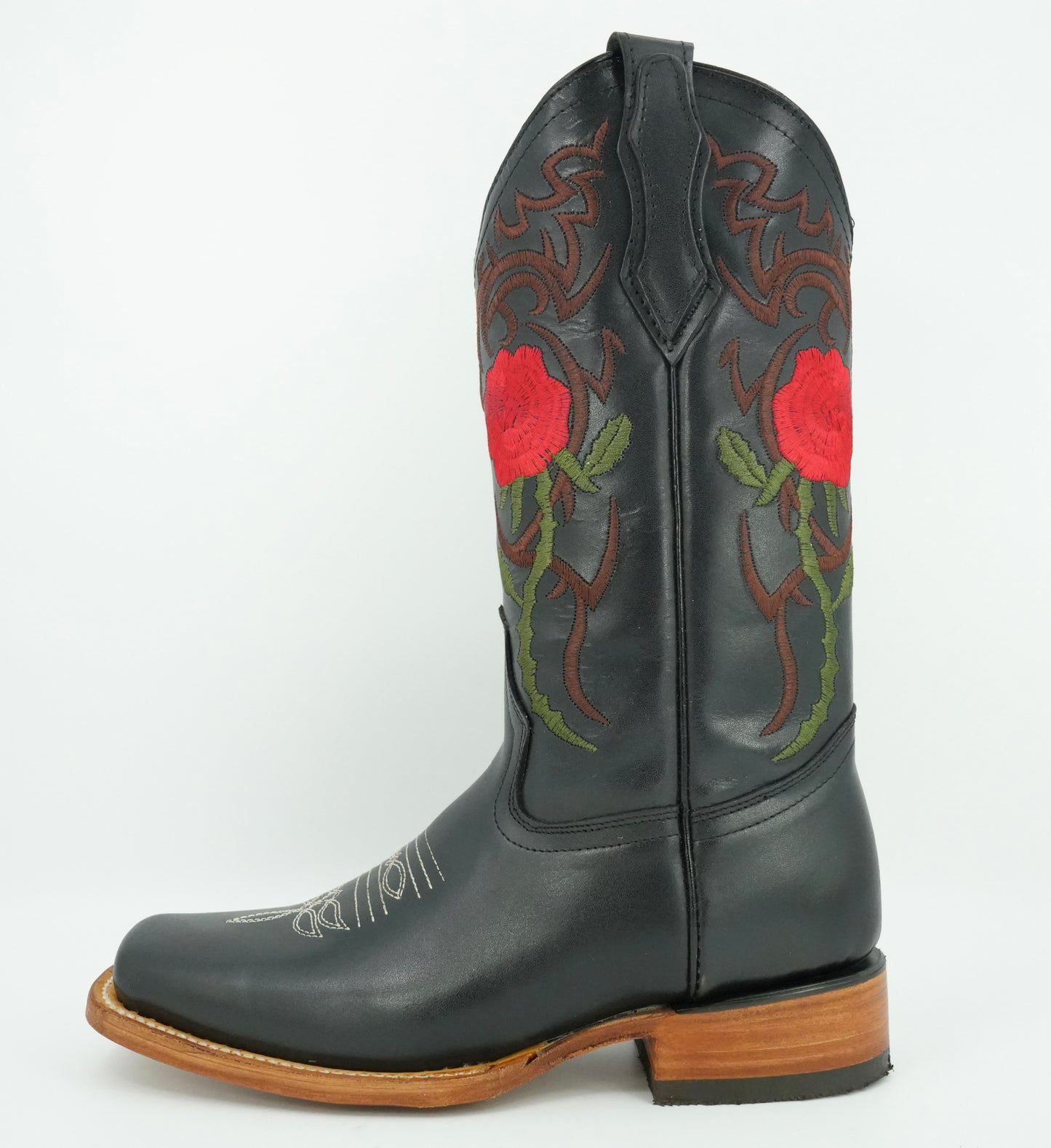 La Sierra Women's Black Embroidered Roses Square Toe Boot