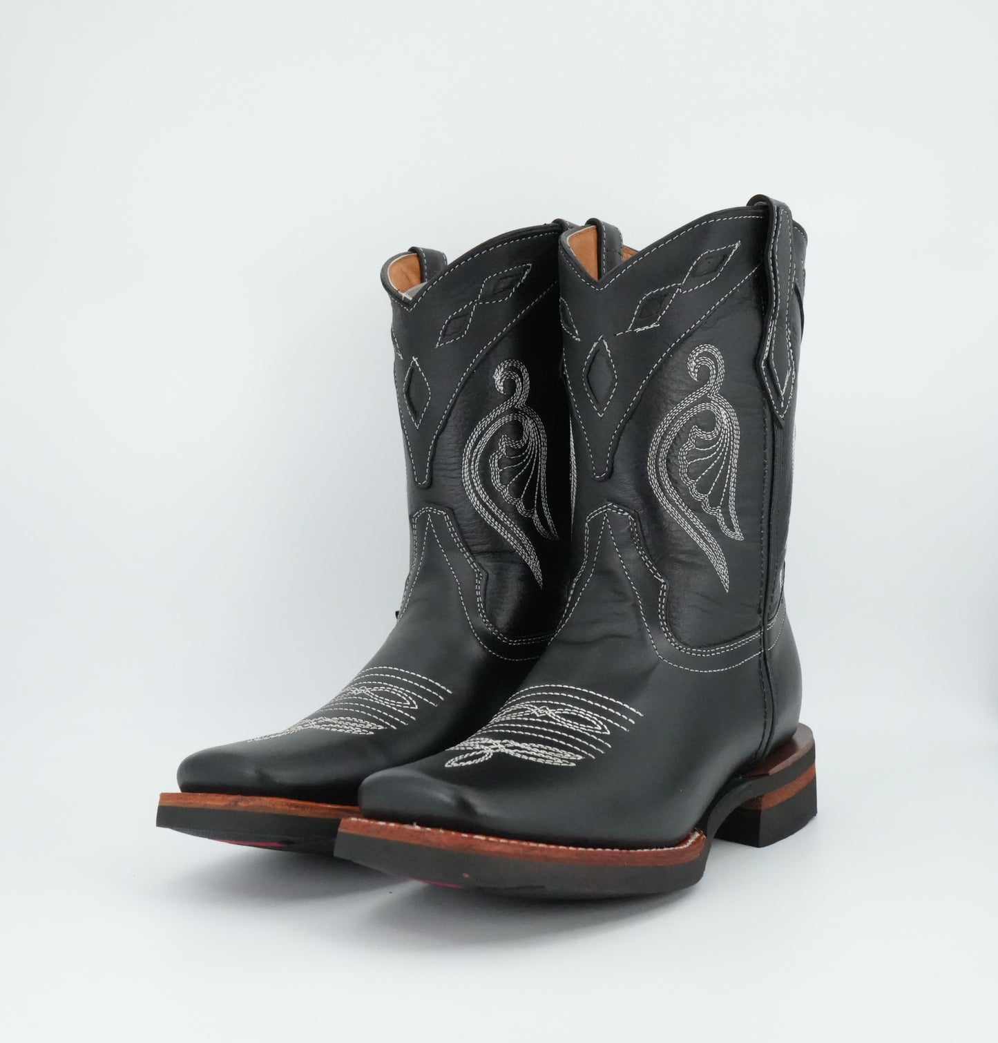 La Sierra Jr’s White Stitched Square Toe Boot - Black