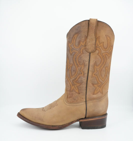 Circle G Men’s Cowhide Leather Tan Embroidery Round Toe Boot