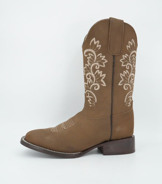 Stephy Women's Crazy Tabacco Floral Wide Square Toe Boot