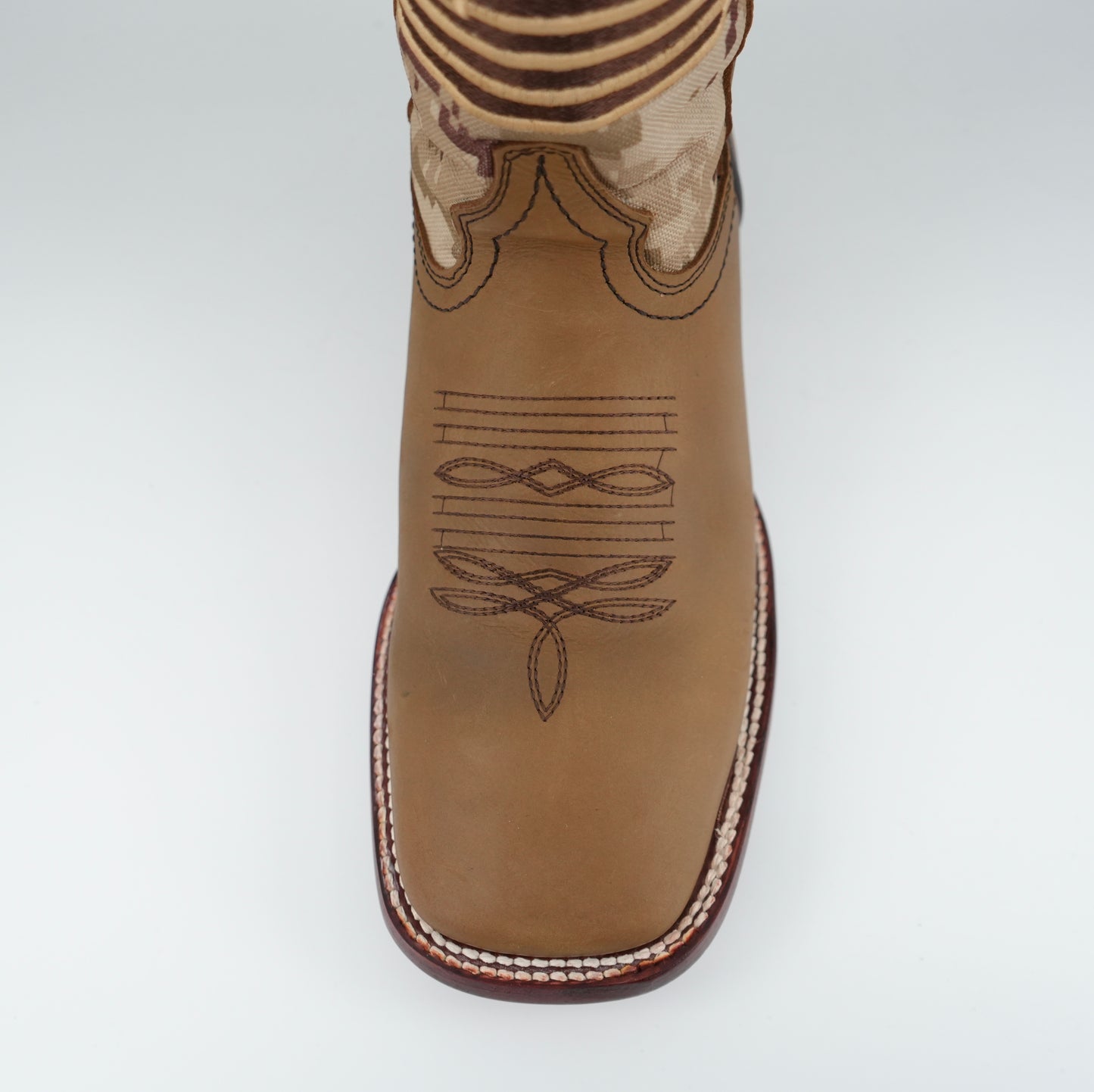 Los Angeles Men’s Crazy Leather Taupe Flag Wide Square Toe Boot