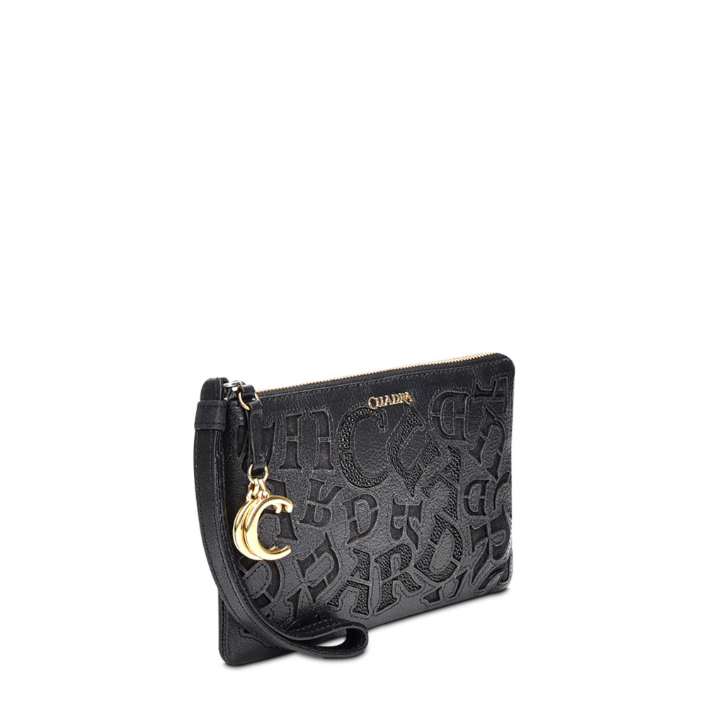 Cuadra Women's Black Genuine Stingray Leather Wristlet
