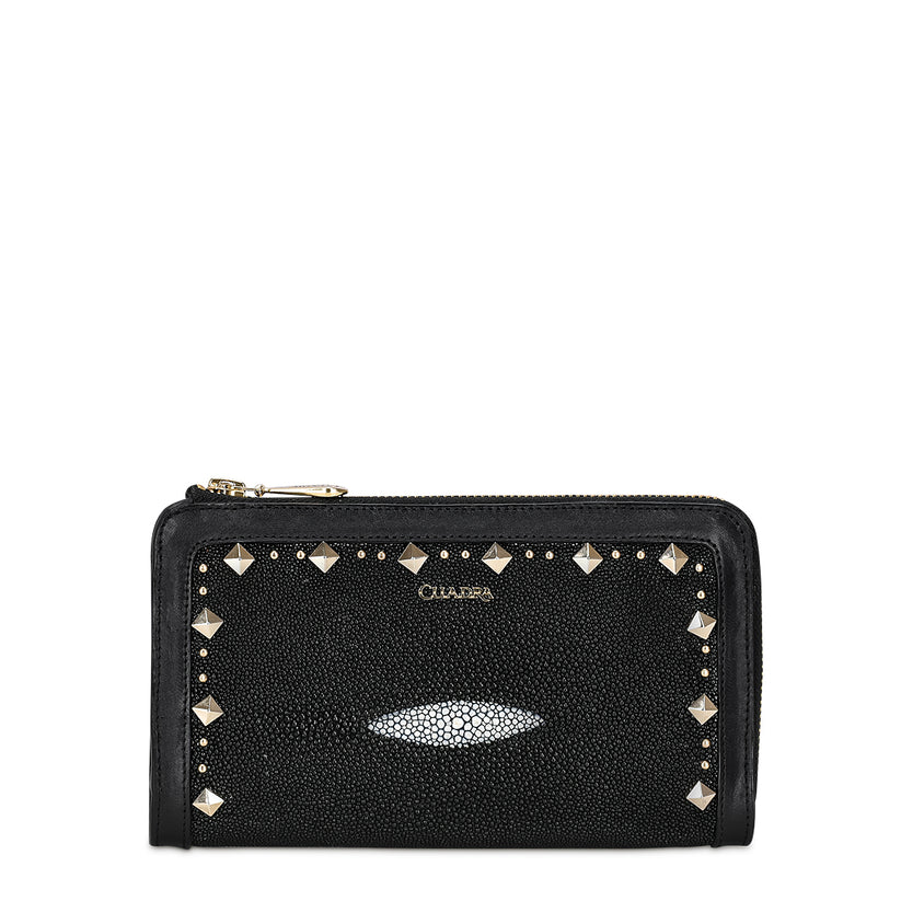 Cuadra Women's Black Genuine Stringray Leather BiFold Wallet