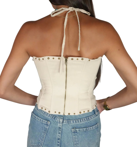 Women's Embroidered Western Corset Top - Tan