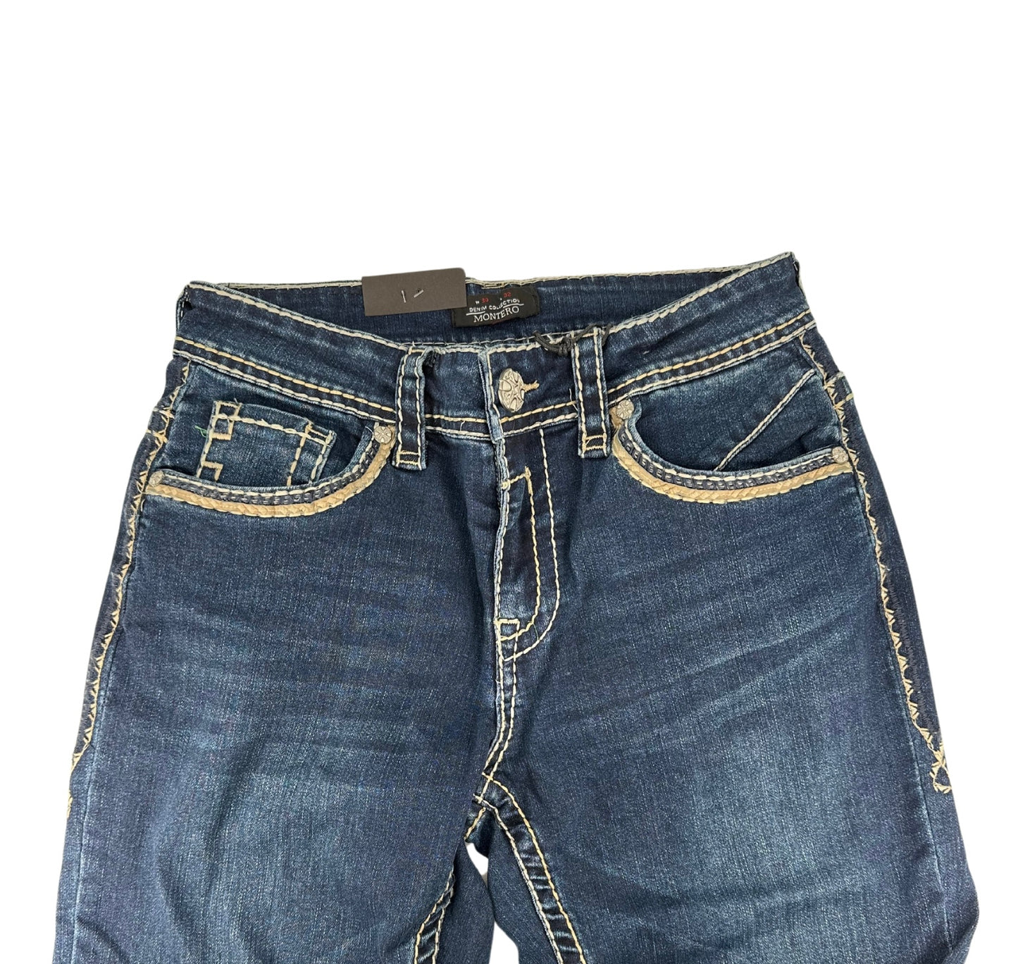 Montero Denim Cut Pointed Stitched Pocket Dark Blue Modern Boot Jean