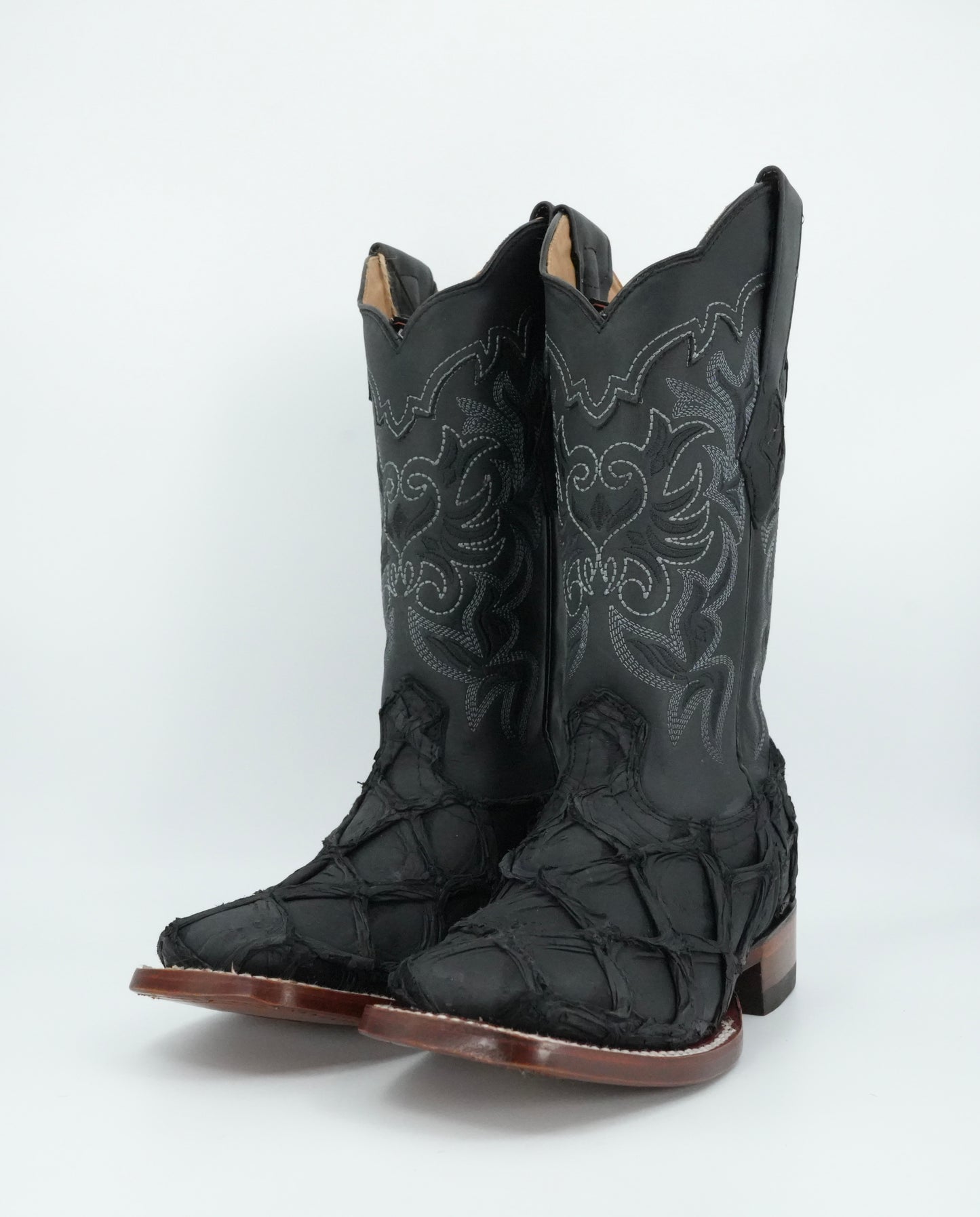 Los Altos Women's Black Genuine Pirarucu Leather Square Toe Boot