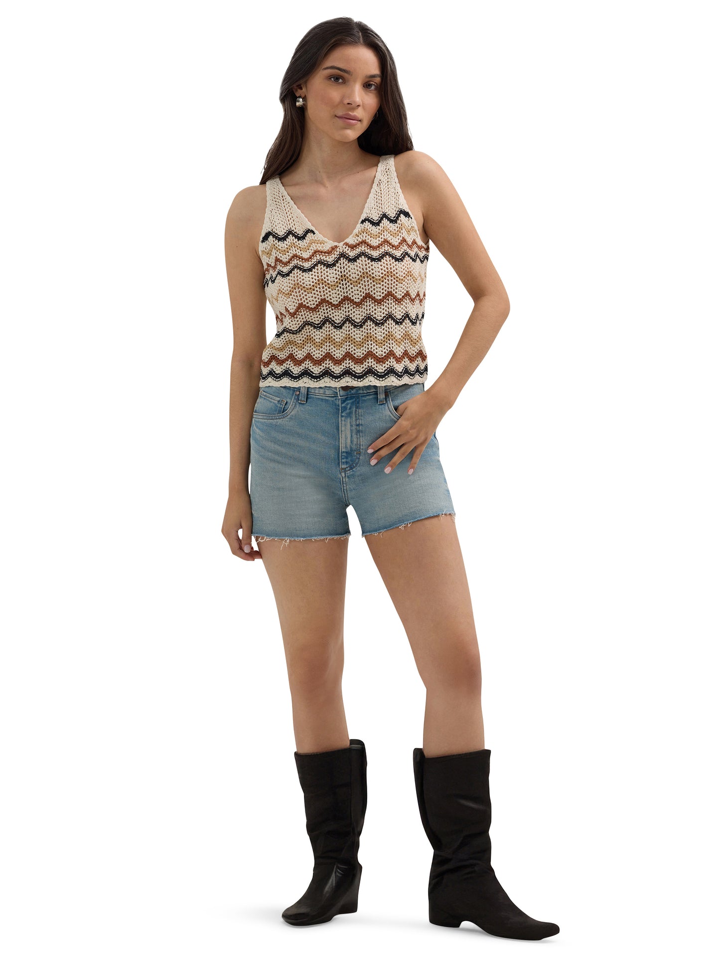 Wrangler Women's Crochet Retro Tank Top Chevron White