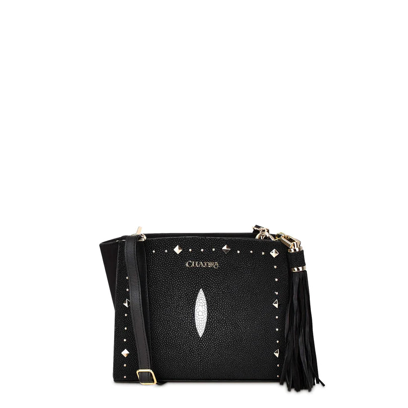 Cuadra Women's Studded Black Genuine Stingray Leather Crossbody Bag