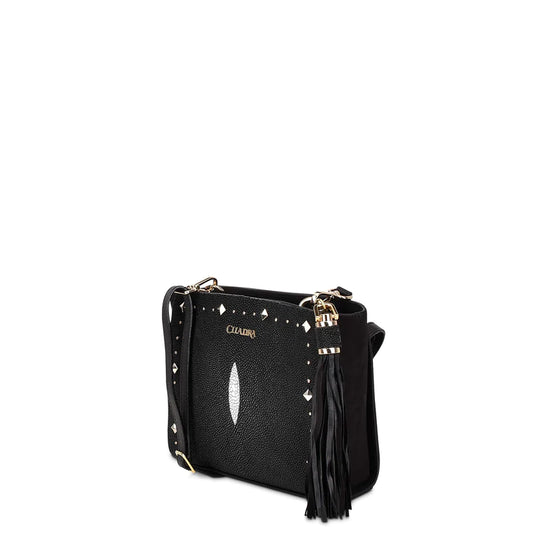Cuadra Women's Studded Black Genuine Stingray Leather Crossbody Bag