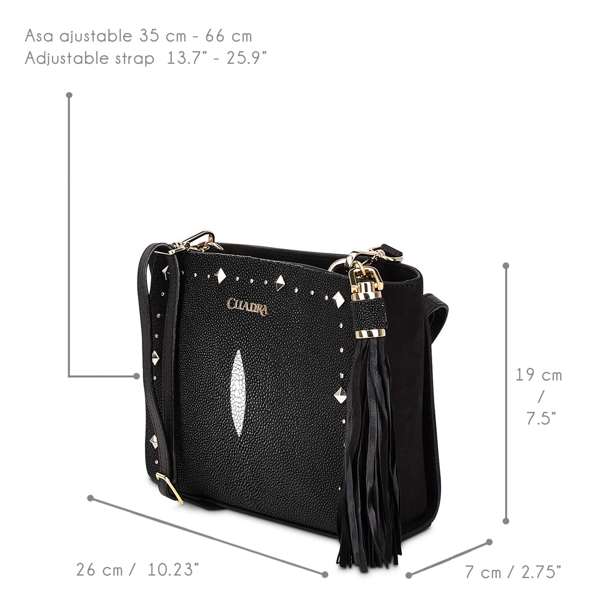 Cuadra Women's Studded Black Genuine Stingray Leather Crossbody Bag