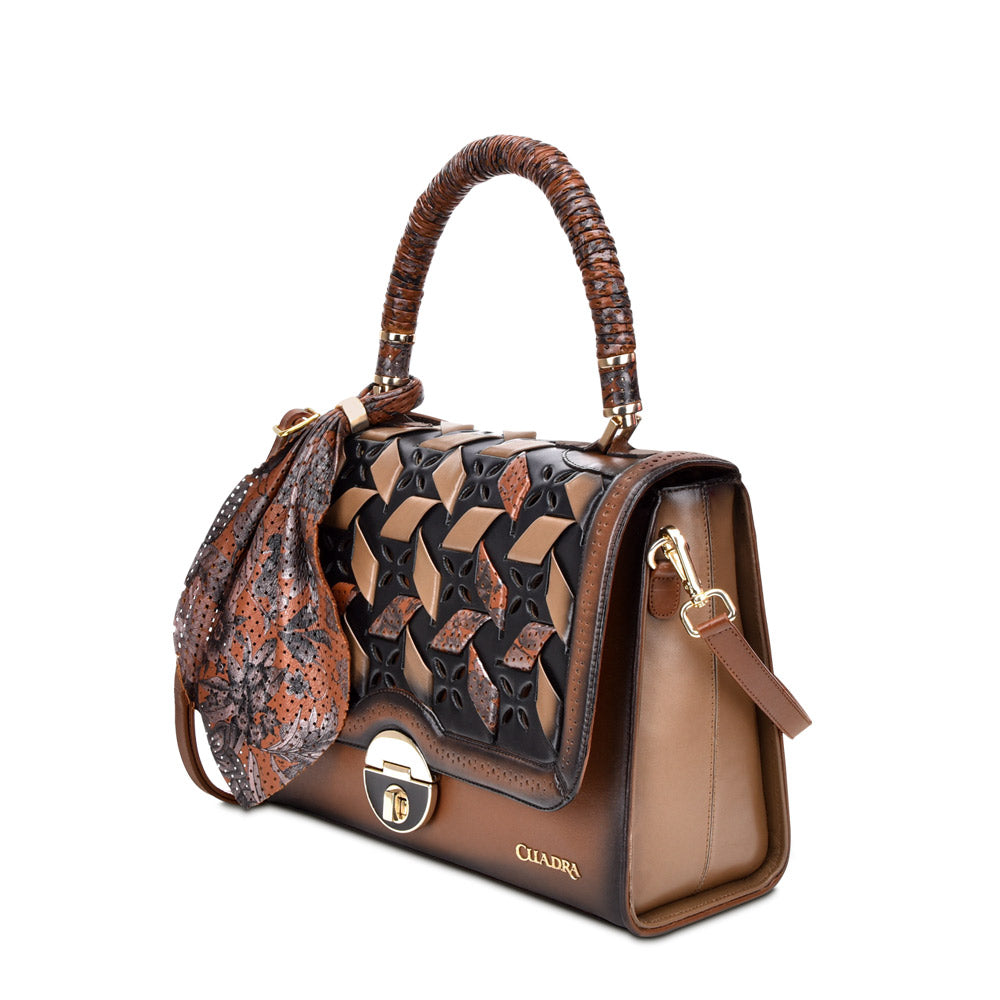 Cuadra Women's Printed Brown Leather Satchel Bag