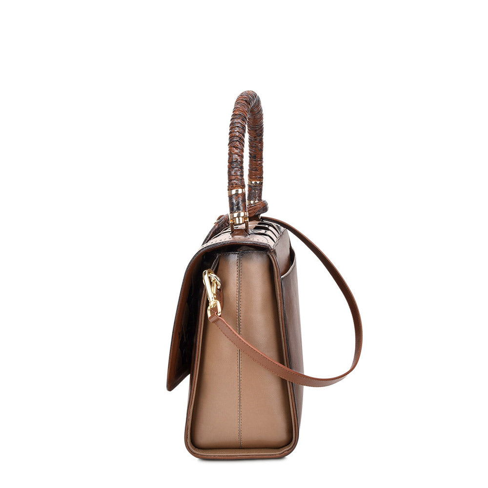 Cuadra Women's Printed Brown Leather Satchel Bag