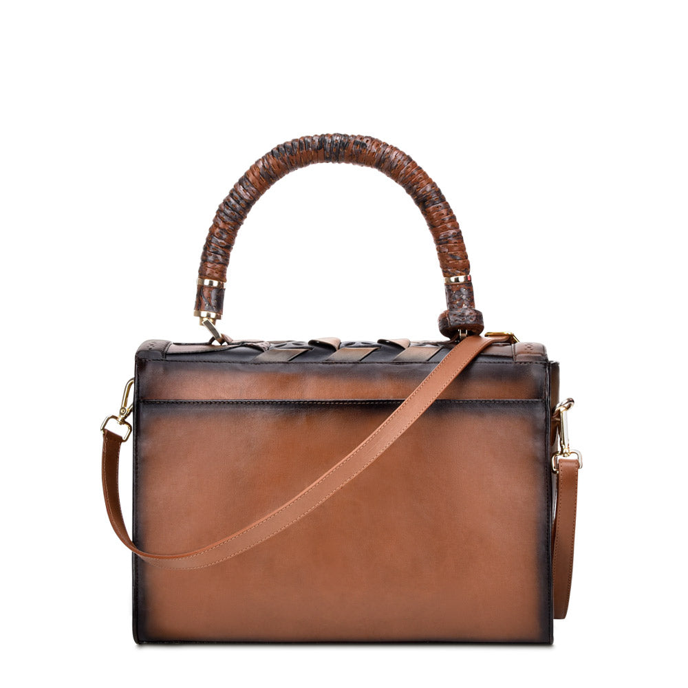 Cuadra Women's Printed Brown Leather Satchel Bag