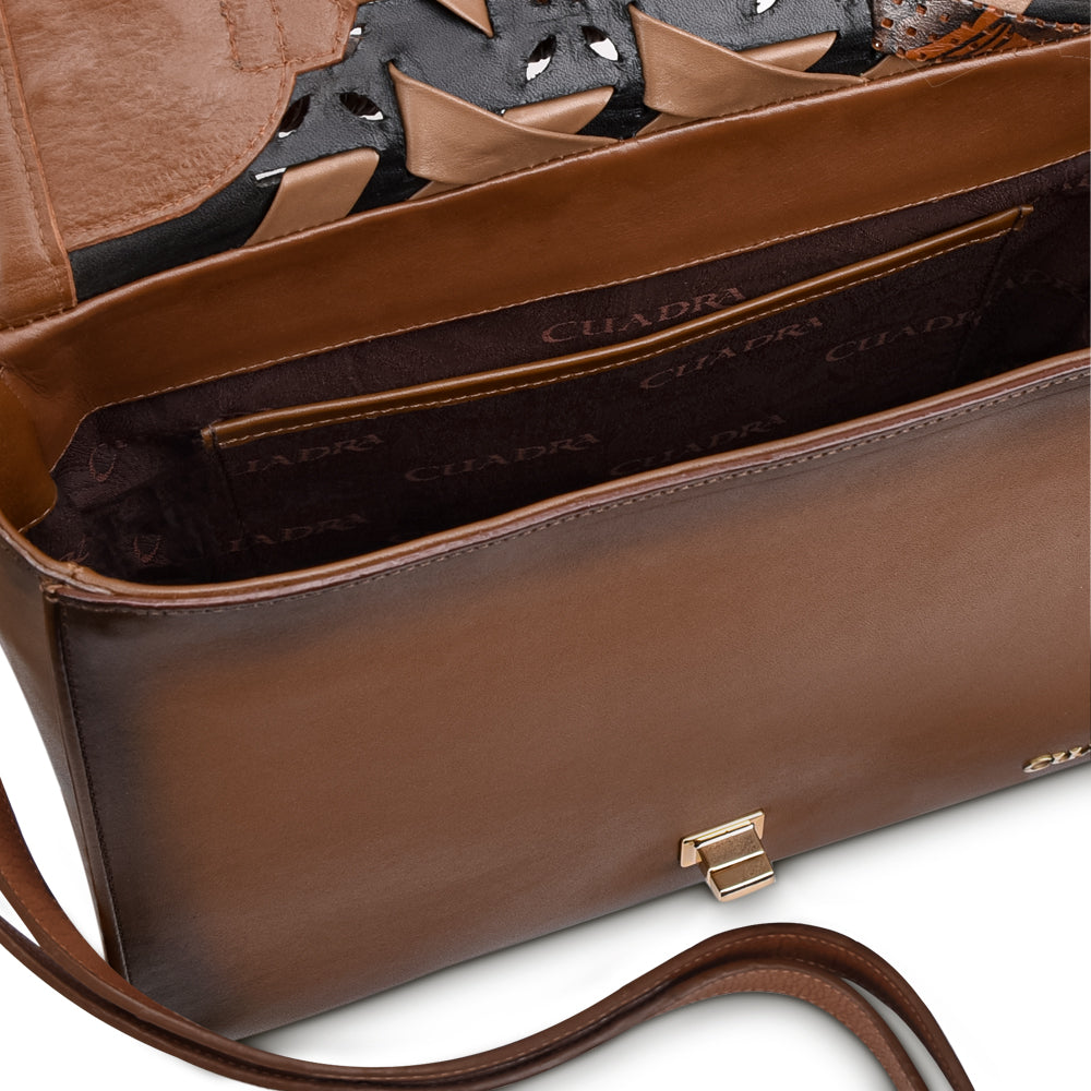 Cuadra Women's Printed Brown Leather Satchel Bag