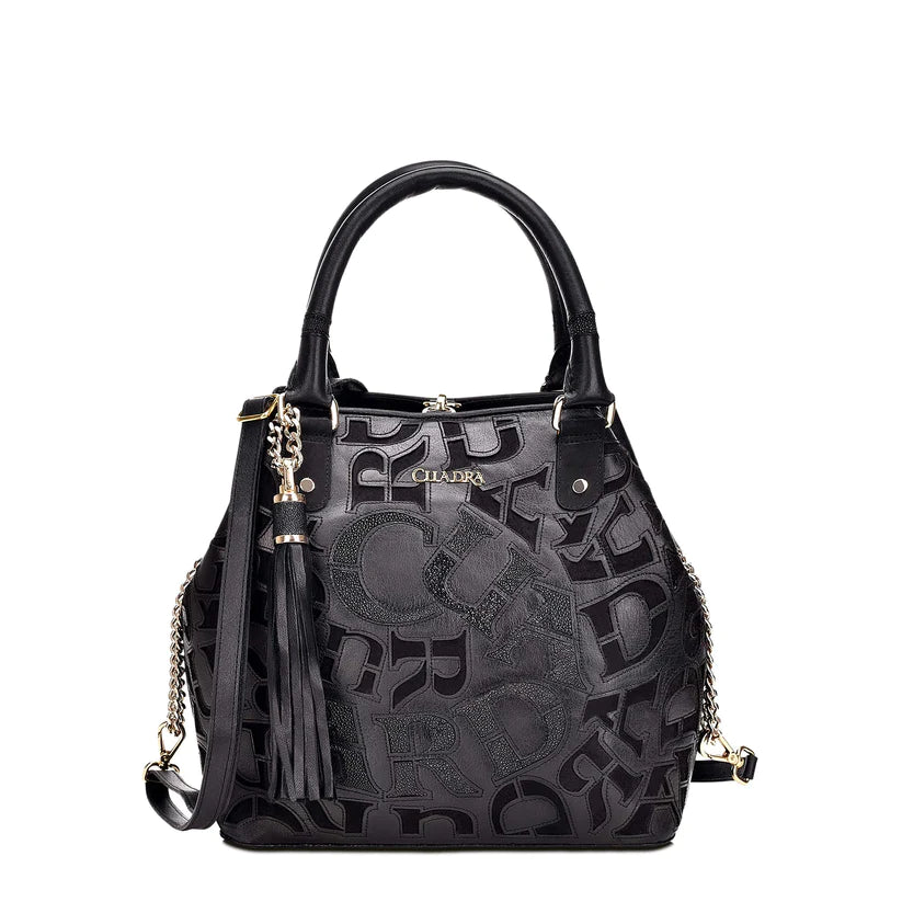 Cuadra Women's Stingray Laser Cut Black Leather Tote Bag