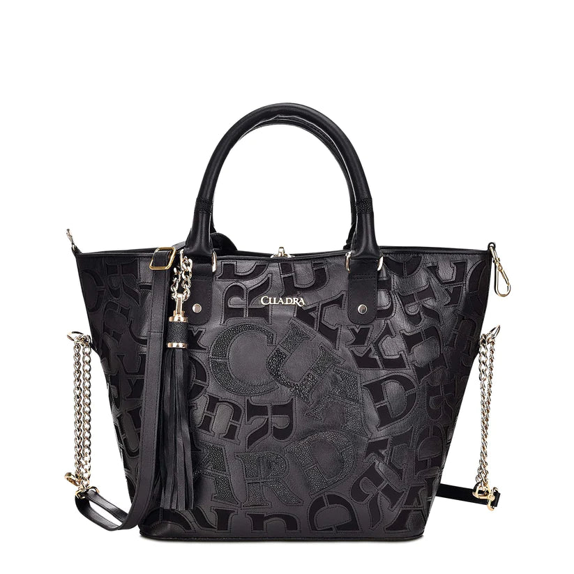Cuadra Women's Stingray Laser Cut Black Leather Tote Bag