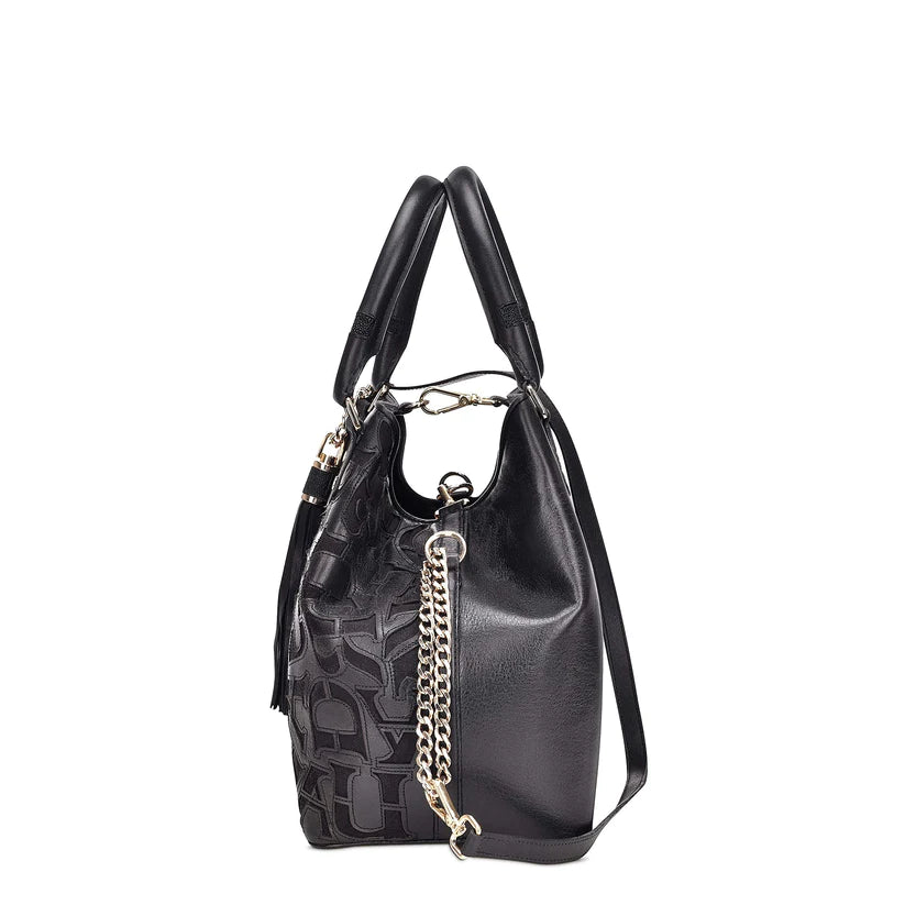 Cuadra Women's Stingray Laser Cut Black Leather Tote Bag