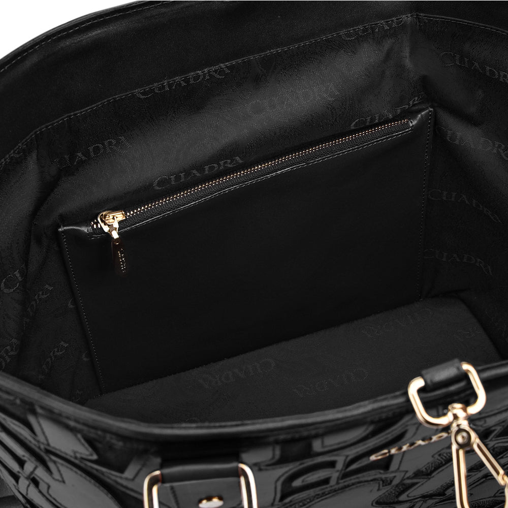 Cuadra Women's Stingray Laser Cut Black Leather Tote Bag
