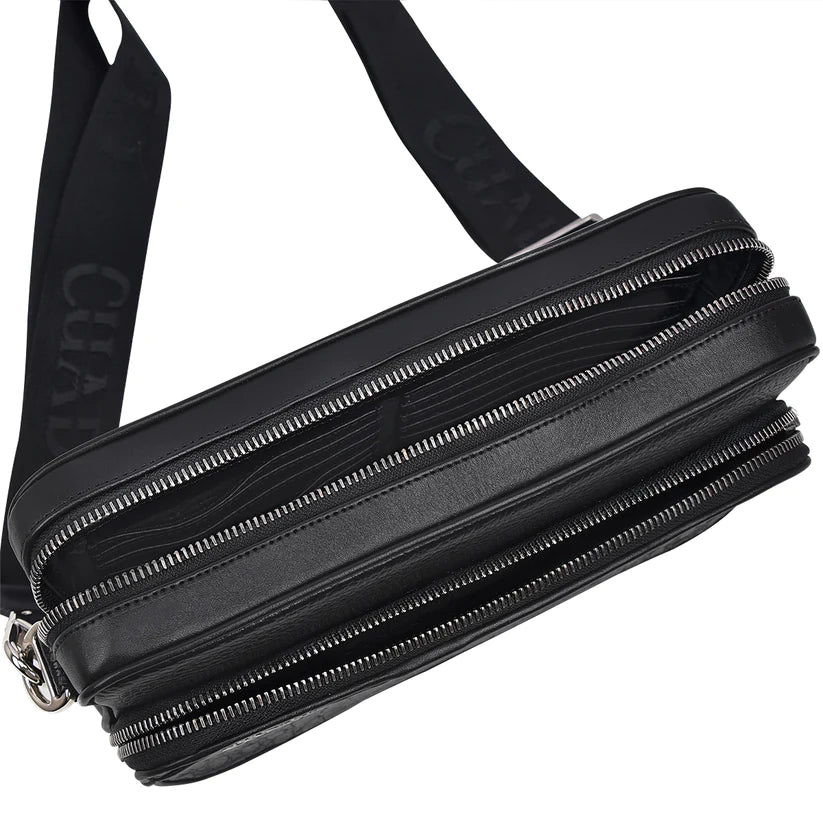 Cuadra Men's Black Genuine Caiman Leather Shoulder Bag