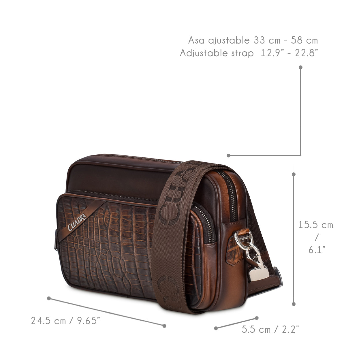 Cuadra Men's Brown Genuine Morelet Crocodile Leather Shoulder Bag