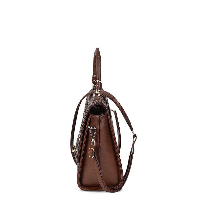 Cuadra Women's Honey Leather Quilted Embroidery Handbag