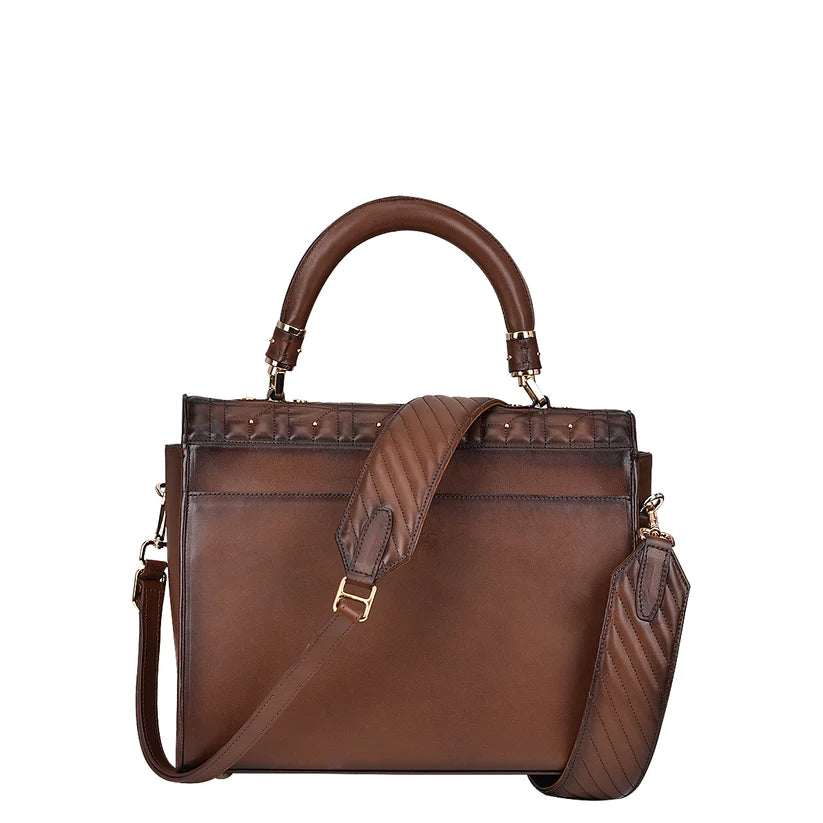 Cuadra Women's Honey Leather Quilted Embroidery Handbag