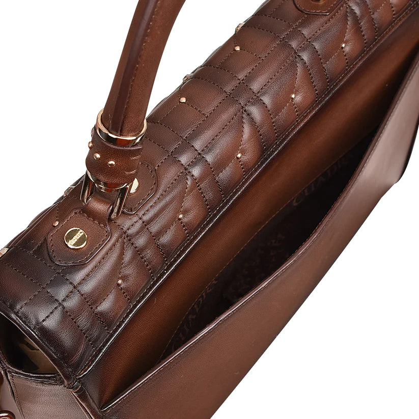 Cuadra Women's Honey Leather Quilted Embroidery Handbag