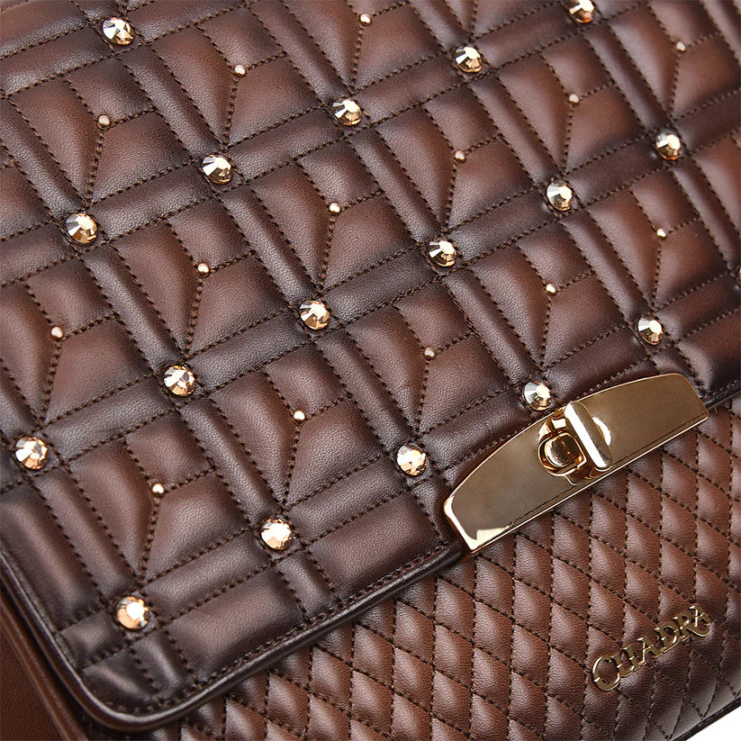 Cuadra Women's Honey Leather Quilted Embroidery Handbag