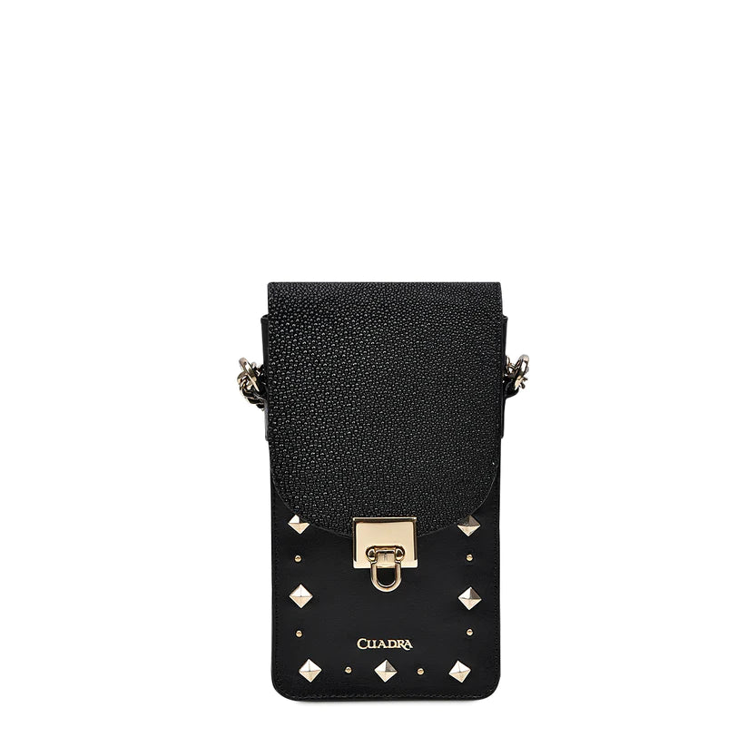 Cuadra Women's Studded Black Genuine Stingray Leather Cell Phone Bag
