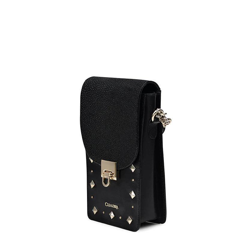 Cuadra Women's Studded Black Genuine Stingray Leather Cell Phone Bag
