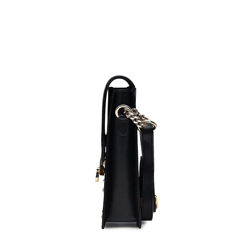 Cuadra Women's Studded Black Genuine Stingray Leather Cell Phone Bag