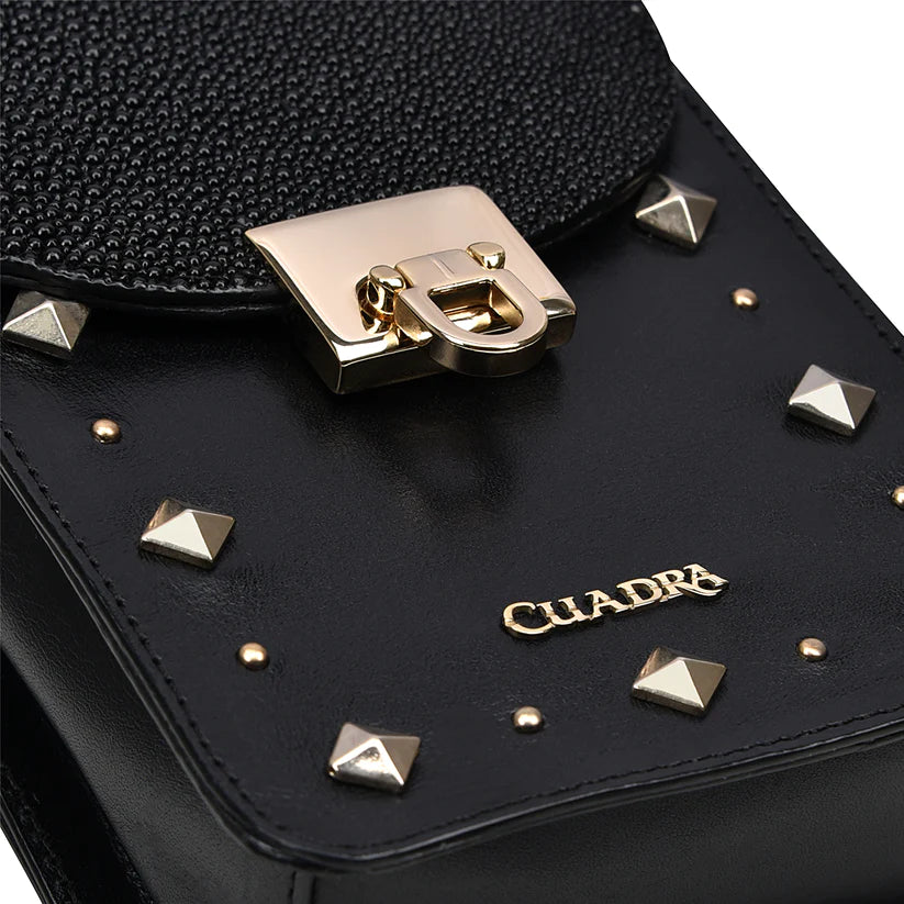 Cuadra Women's Studded Black Genuine Stingray Leather Cell Phone Bag