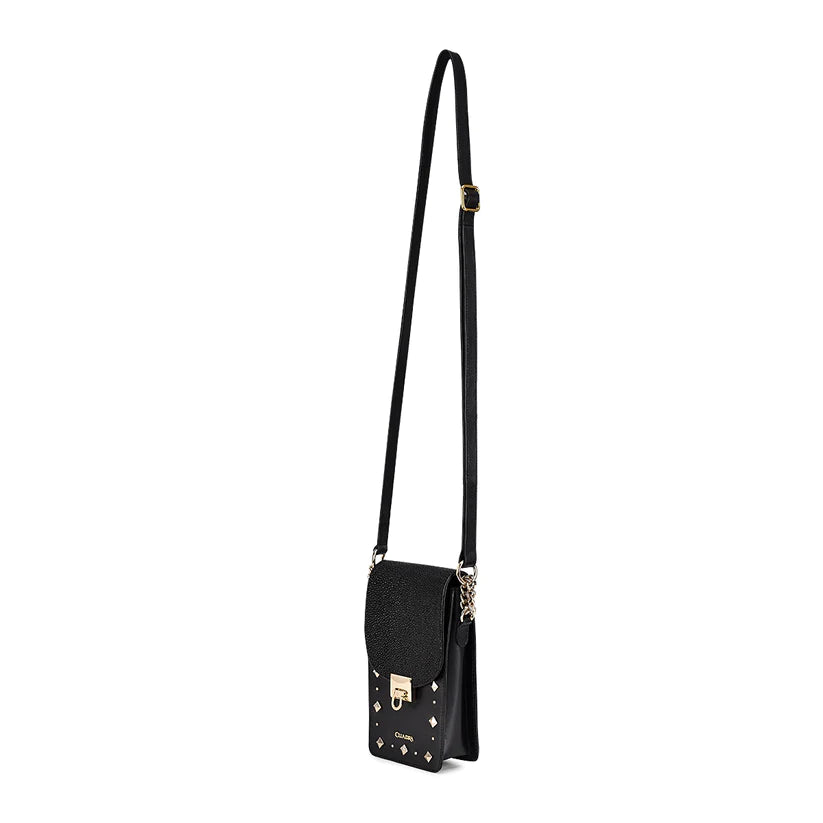 Cuadra Women's Studded Black Genuine Stingray Leather Cell Phone Bag