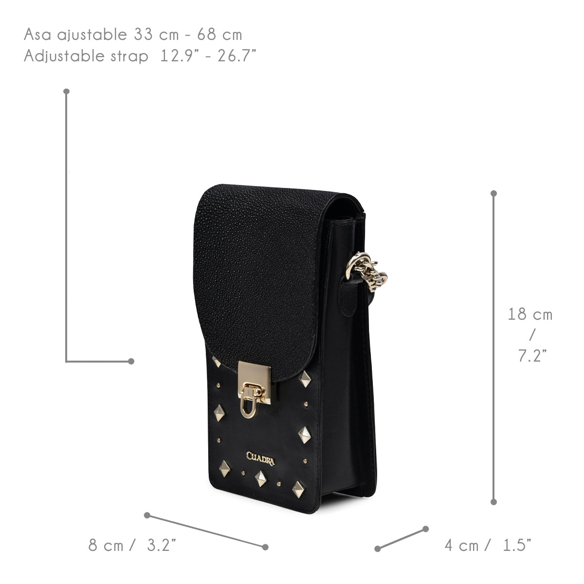 Cuadra Women's Studded Black Genuine Stingray Leather Cell Phone Bag