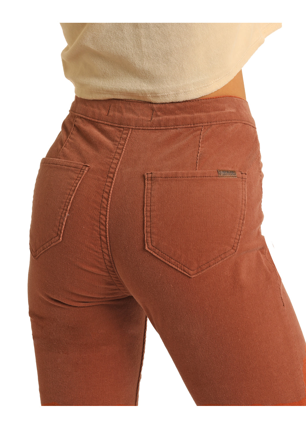Rock & Roll Denim High Rise Extra Stretch Rust Corduroy Button Flare Jeans