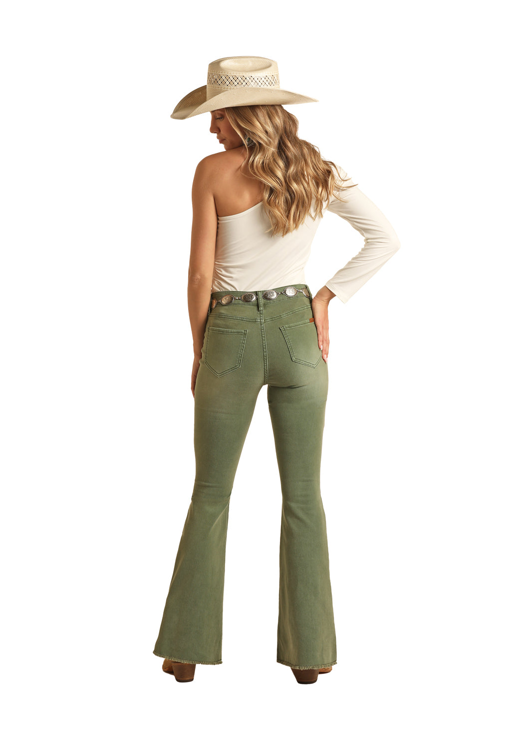Rock & Roll Denim High Rise Extra Stretch Army Green Flare Jean