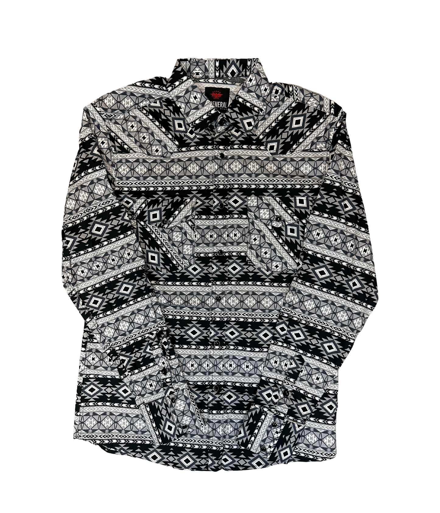 El General Men's Tribal Snap Button Long Sleeve Shirt - Black