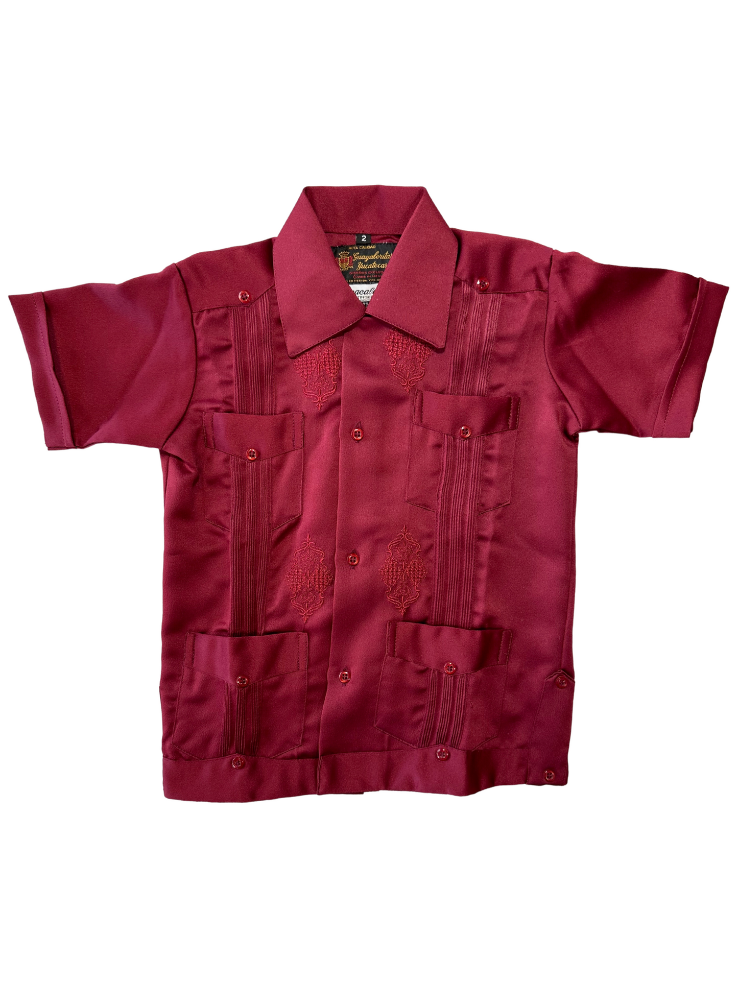 Boys's Guayaberas Short Sleeve - Burgundy
