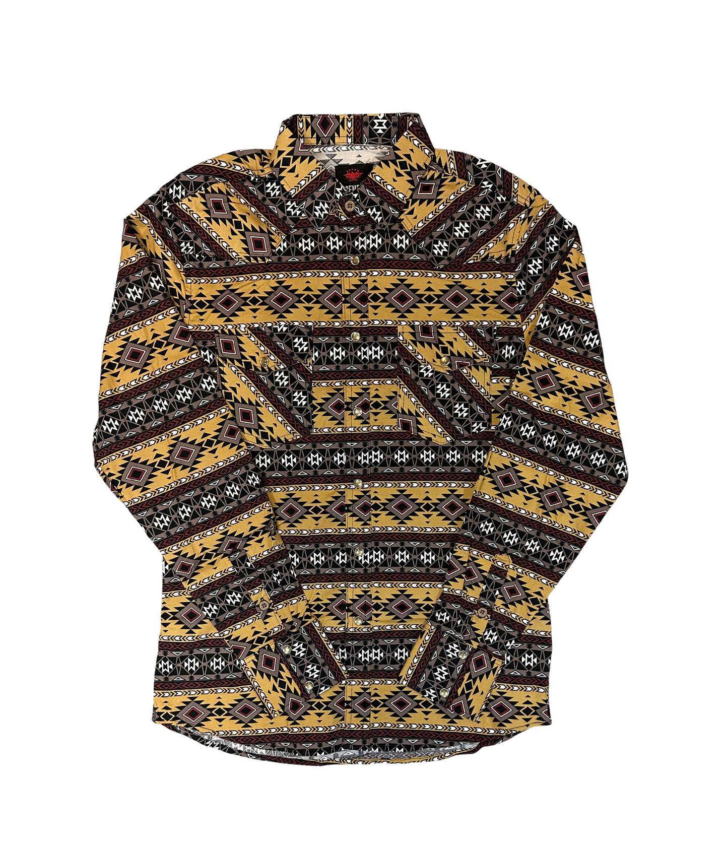 El General Men's Tribal Snap Button Long Sleeve Shirt - Brown