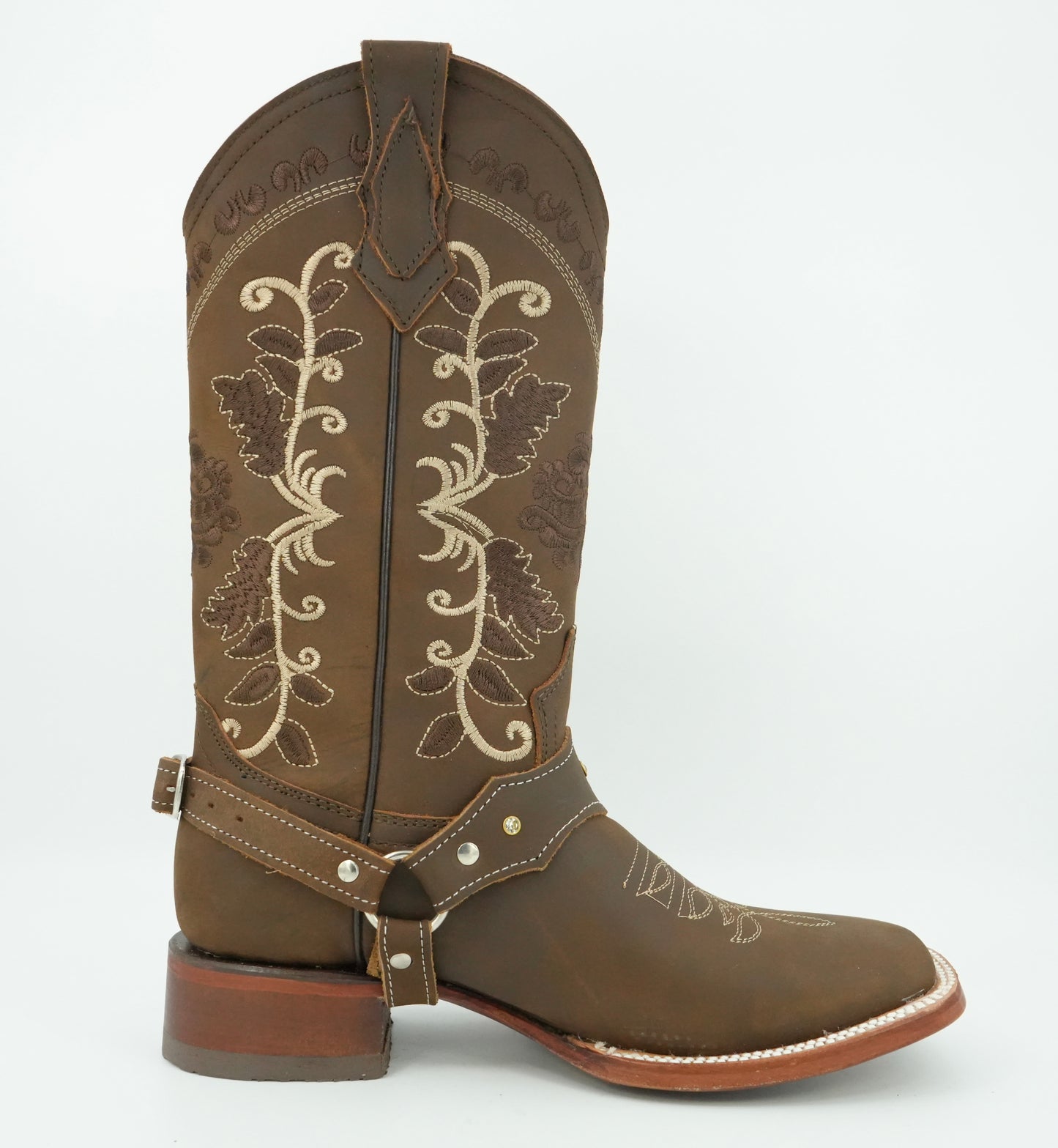 La Sierra Women's Brown Embroidered Strapped Square Toe Boot