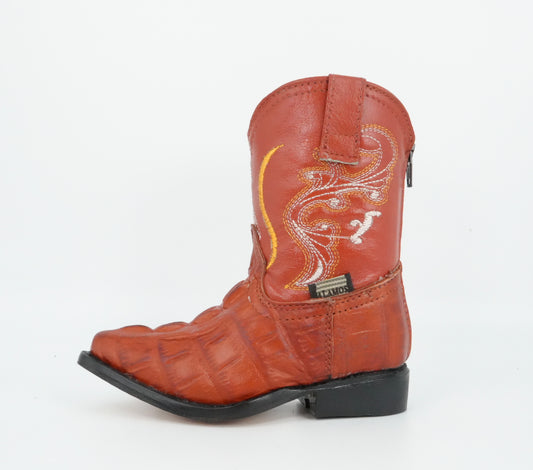 Alamos Toddler Cognac Imitation Caiman Tail Boot