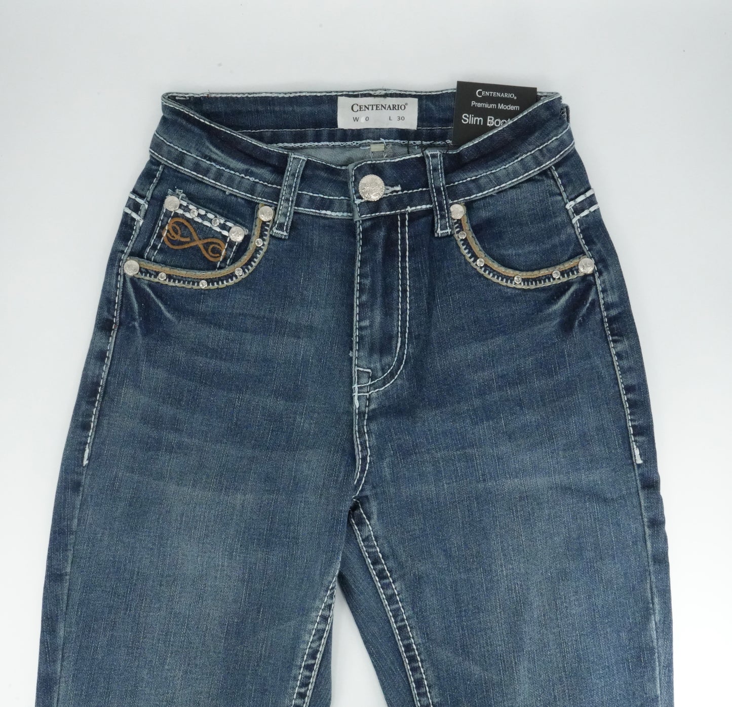 Centenario Premium Dark Blue Horseshoe Bling Pocket Slim Bootcut Jean