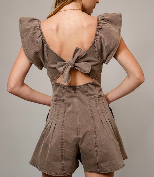 Blue B Women’s Sweetheart Denim Romper - Washed Brown